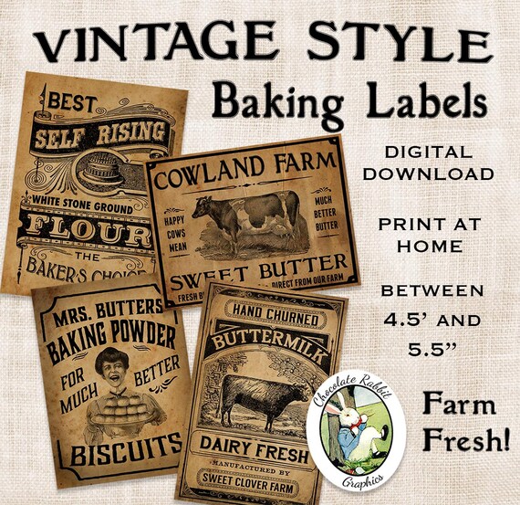 vintage kitchen baking labels prim primitive digital download