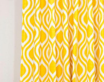 Lined drapes with back tabs, curtain panels, Nicole yellow and white cotton