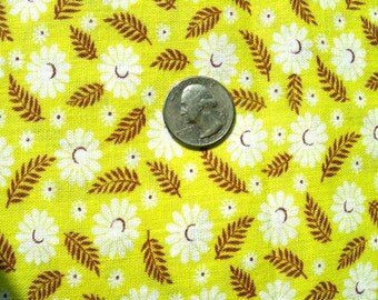 Vintage Feed Sack Flour Sack Quilting Fabric - Yellow Background with Tiny Brown Leaves - 10.5 x 24