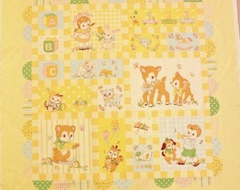 Yuwa Vintage Inspired Retro Baby Quilt Panel Cotton Fabric AT822183C Atsuko Matsuyama