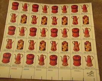 Pennsylvania Toleware – American Folk Art Series – 1979 - 15 Cent U.S. Postage Stamp – Sheet of 40 Unused Stamps - Vintage US Postage