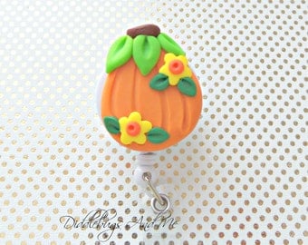 Fall Pumpkin Badge Reel, Pumpkin Retractable Badge Reel, RN Badge Reel, ID Badge Reel, Retractable Badge Reel, Nurse ID, Fall Badge Reel