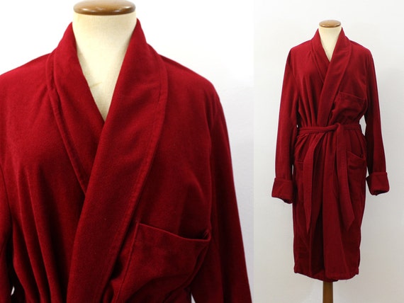 1970s Robe Velour Kimono Style Bathrobe Men's Retro Dark