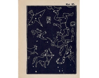 1910 mini constellation figures original antique celestial astronomy print - map 27