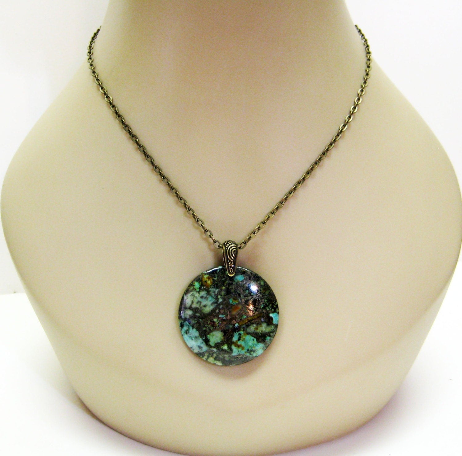 Bronzite Turquoise Mens Pendant Necklace Mens Necklace