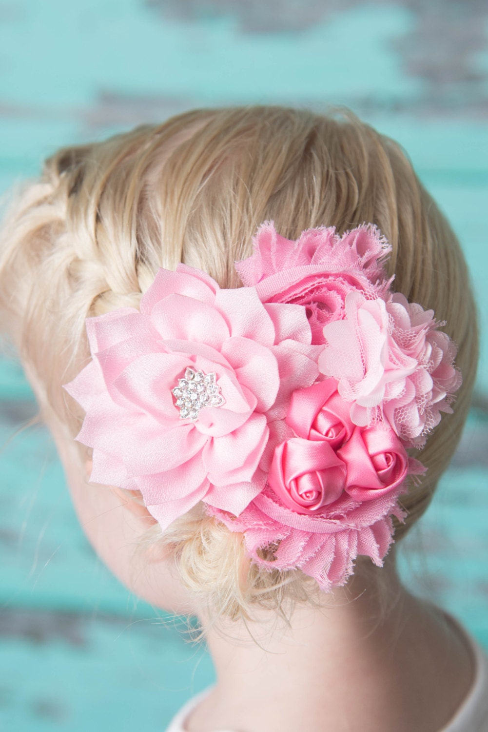 Pink hair clip pink rosette hair clip flower hair clip girl