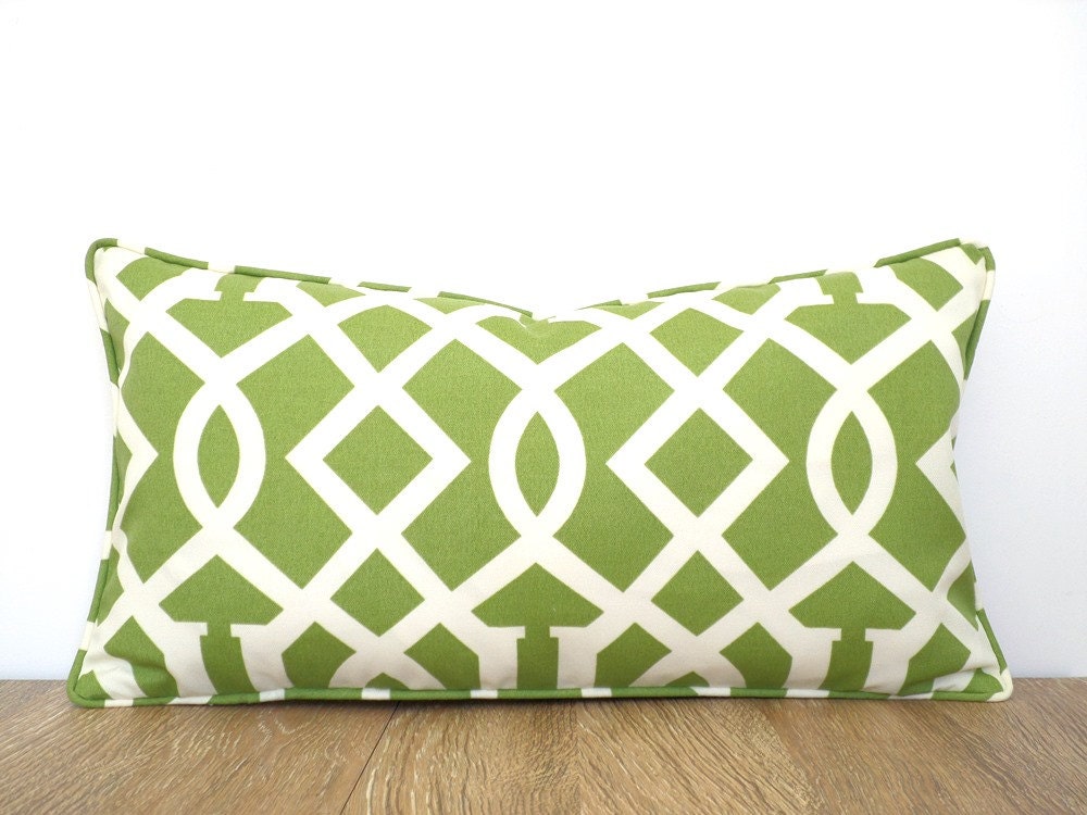 Green outdoor lumbar pillow cover 21x11 geometric cushion