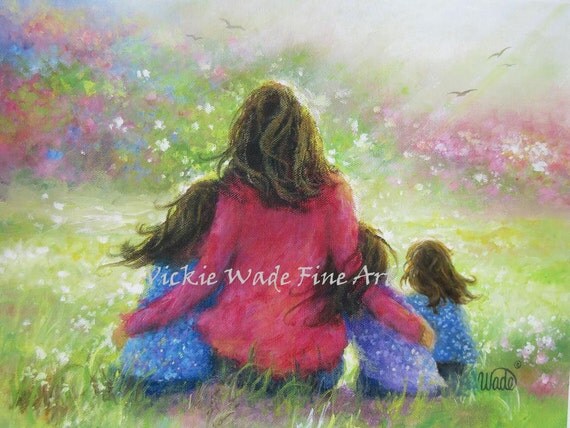 Mother and Three Daughters Art Print three girls paintings
