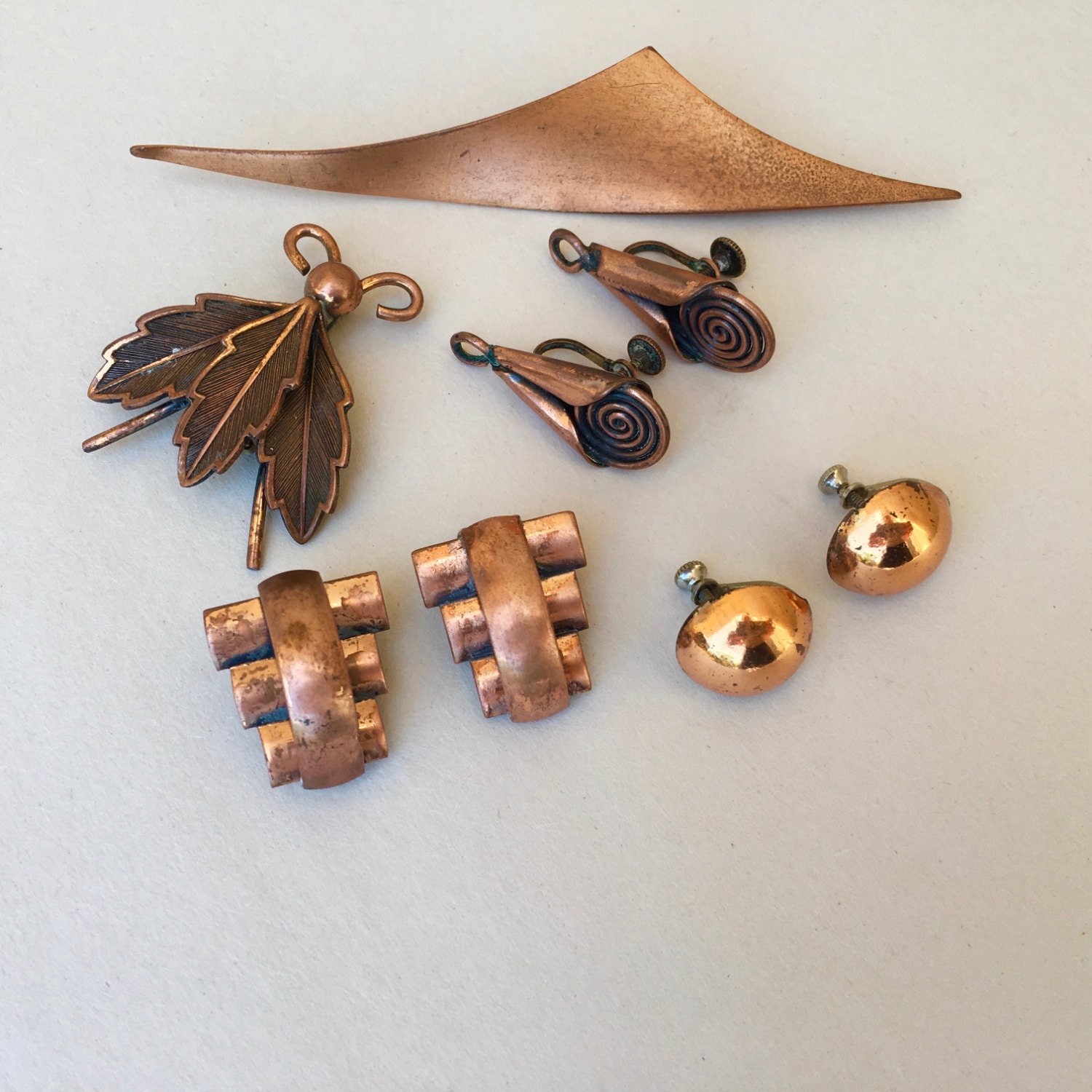 Vintage Copper Jewelry Renoir Earrings Bug Brooch Bell