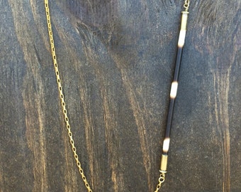 African Porcupine Quill Long Brass Necklace