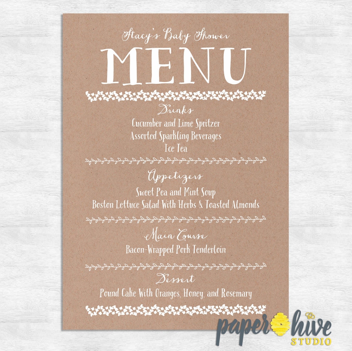 Rustic Bridal Shower Menu 3