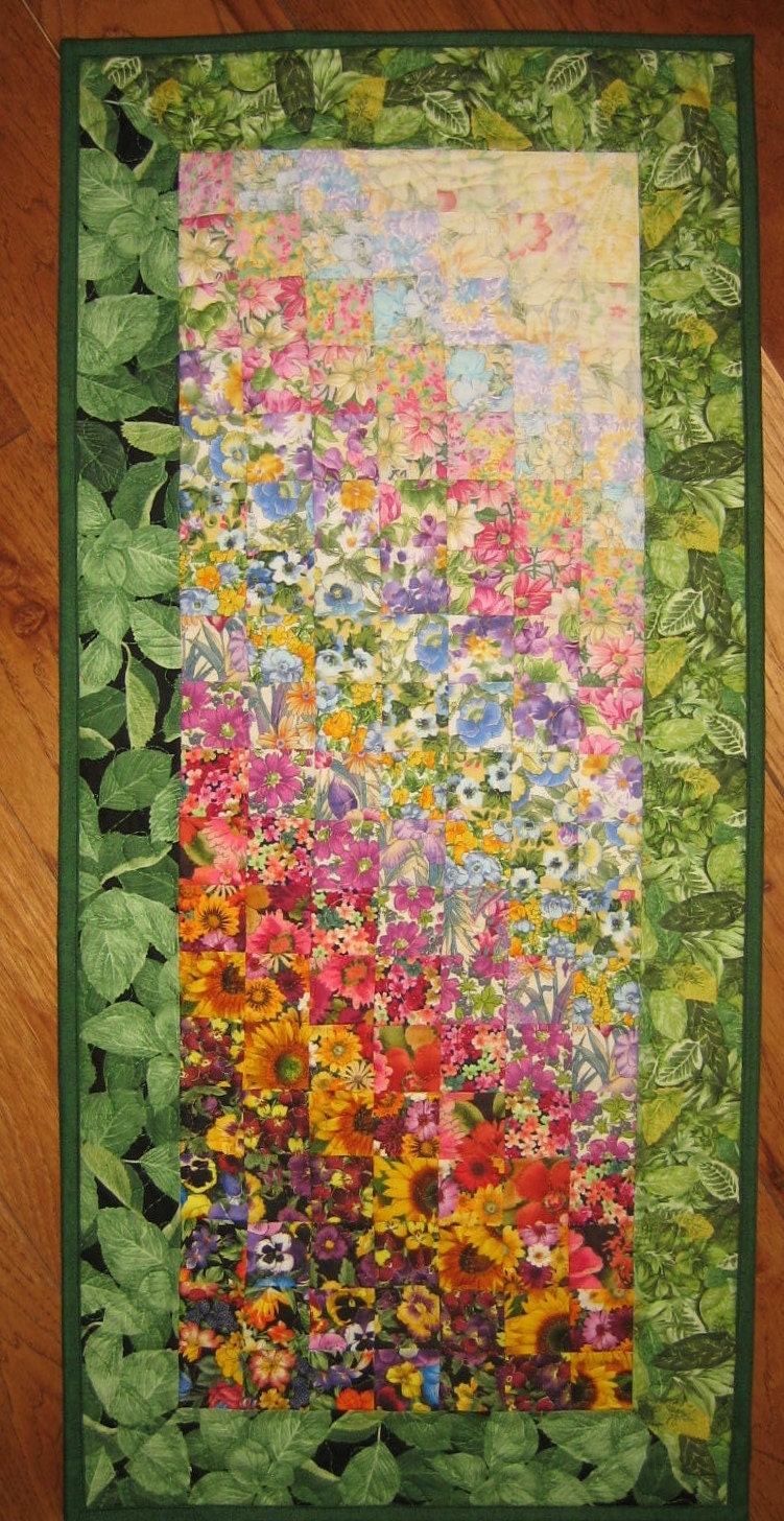 Sunny Garden Flowers Art Quilt Fabric Wall Hanging by TahoeQuilts