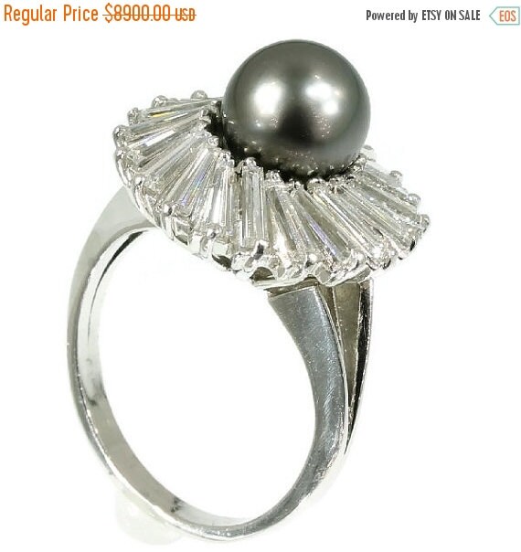 30 Off Sale Black pearl engagement ring by adinantiquejewellery