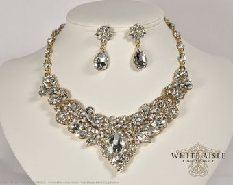 Bridal Statement Necklace Earring Set Bridal by WhiteAisleBoutique