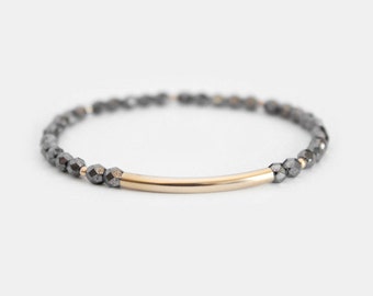 Hematite Beaded Bar Bracelet - Gold Filled or Sterling Silver - Nuelle