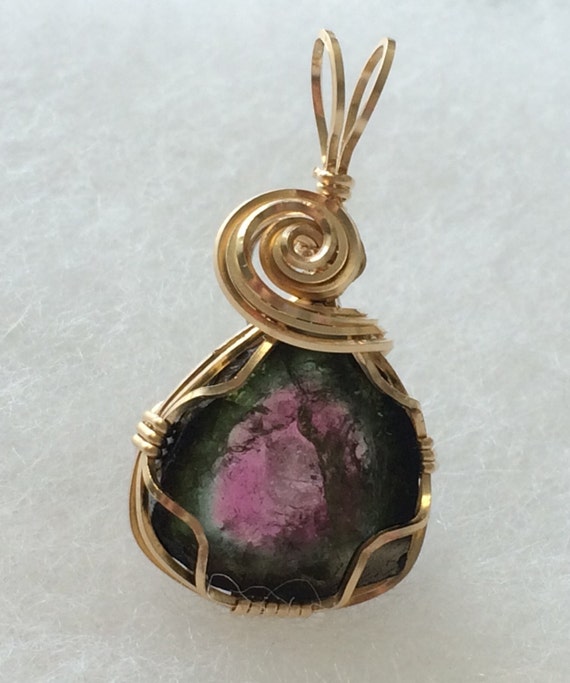 Watermelon Tourmaline from Maine Gold wrapped by livelyaccents