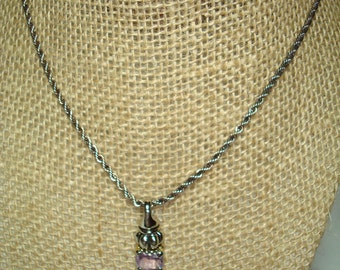1980s Purple Amethyst Like Necklace on Twisted Rope Chain.