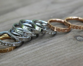 Purity Ring, Promise Ring, Matthew 5:8, True Love Waits, Personalize Custom Ring, Hand Stamped Purity Ring, Rose Silver Gold Stack Ring