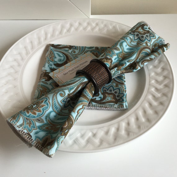 Aqua Teal Blue Napkins Elegant Napkins Fabric by LinensbyMichele