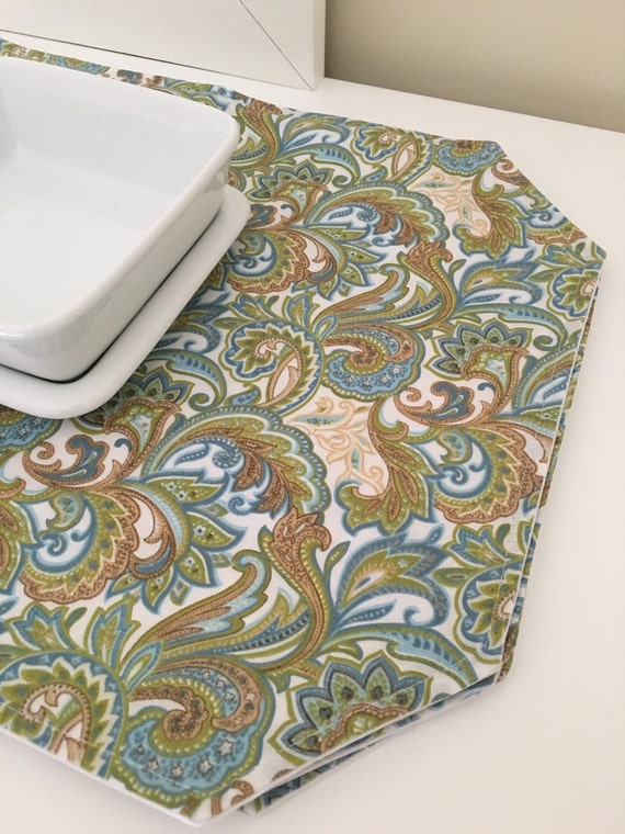 Blue Paisley Placemats Fabric Placemats by SewMuchfromMichele