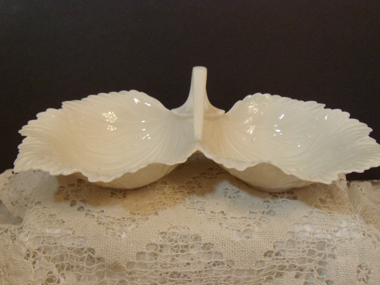 Vintage Lenox Double Leaf Candy Dish With Handle