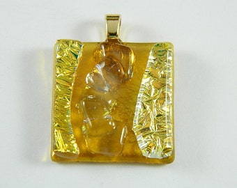 Gold and Yellow Dichroic Fused Glass Pendant