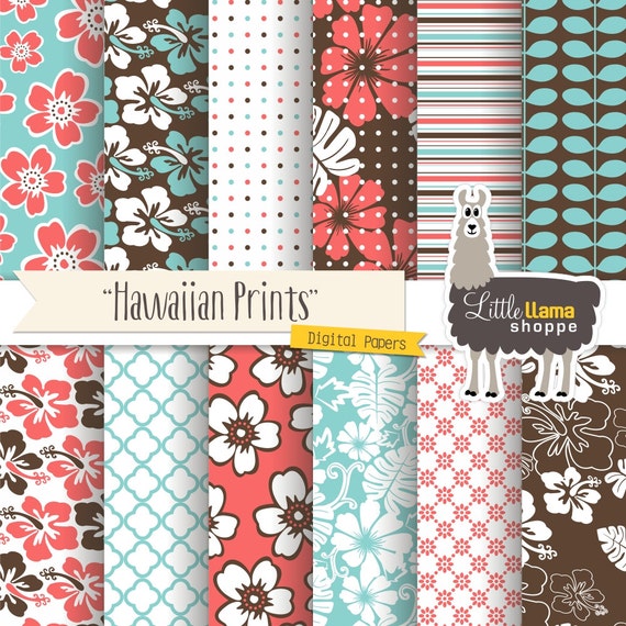hawaiian prints digital paper pack hawaii by littlellamashoppe
