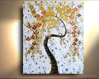 Original Flower Abstract Painting Floral Impasto Landscape Artwork Textured Modern Contemporary cherry blossom art by OTO
