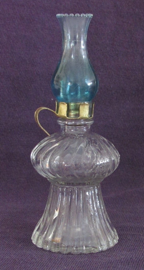 Items similar to Vintage Perfume Bottle, Novelty Oil Lamp, Swirled Aqua