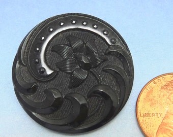 Black Antique Button Victorian Button 1 inch Large Glass Button Floral Button 26