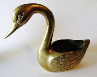 Hollywood Regency Large Brass Swan, Cottage Chic, Wedding Brass