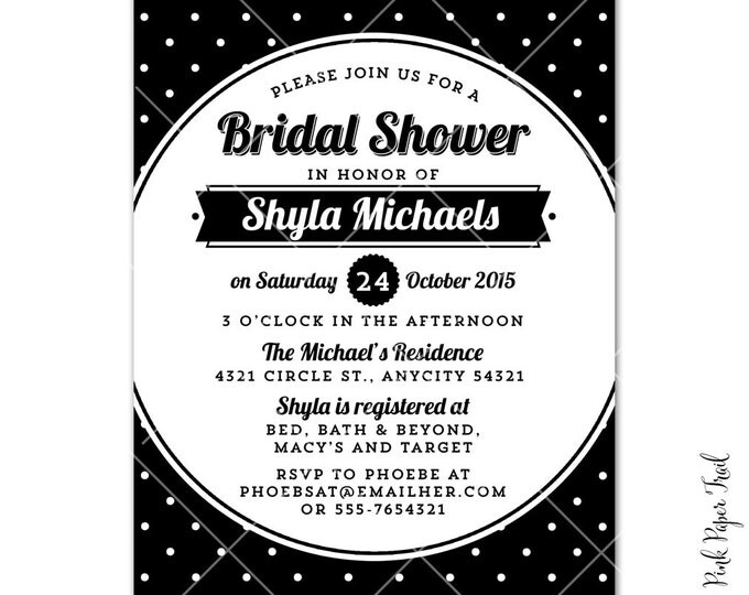 Polka Dot Party Invitation, Black and White Party Invitation, I will customize for you, Print Your Own