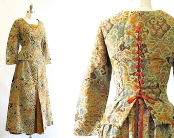 Vintage Renaissance Style Costume | Tapestry 2 Piece Set | 1970s Renaissance Costume | Cosplay, Renfaire, Halloween | Size Small