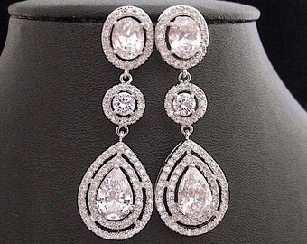 Wedding Earrings Tear Drop Cubic Zirconia Prom Pageant Jewelry Bridal Wedding Jewelry Glamorous Bling