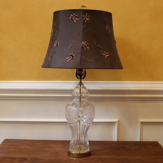 Vintage Etched Glass & Brass Table Lamp.
