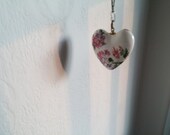 Porcelain Heart Pastel Flowers 1-1/4" White Background Pink New Orleans Collectible Porcelain Heart Pastel Flowers 1-1/4" White Background Pink New Orleans Collectible