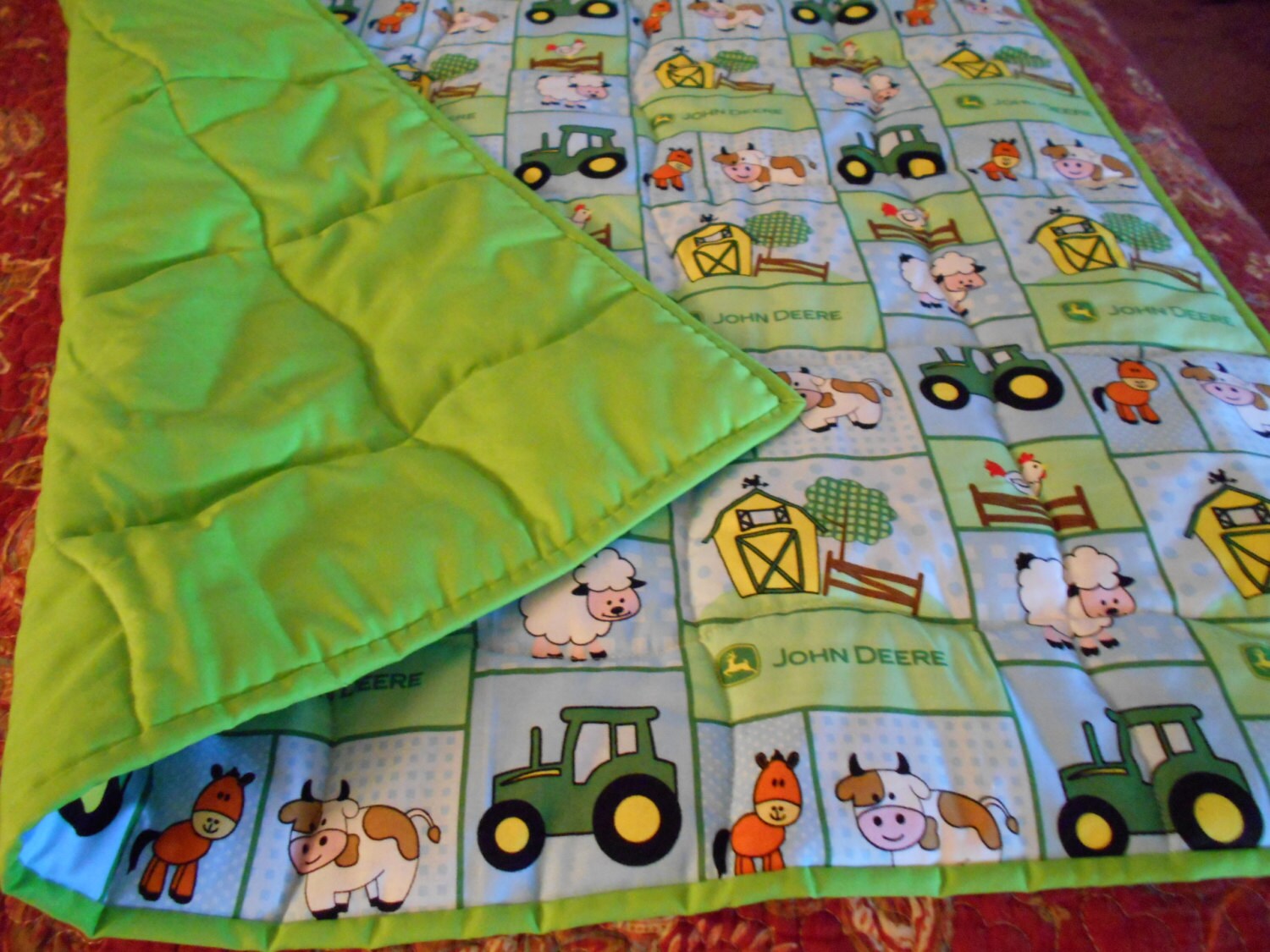 Handmade Baby Quilt John Deere Light Green BabyBarn Yard