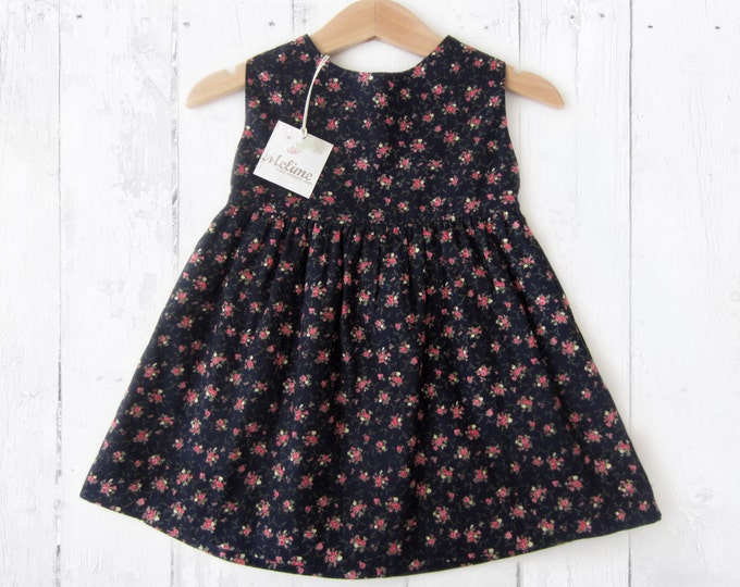 Baby First Dress, Little Girl Navy Dress, Four season Dress, Little Girl Floral Dress, Baby Sleeveless dress, Infant first dress,