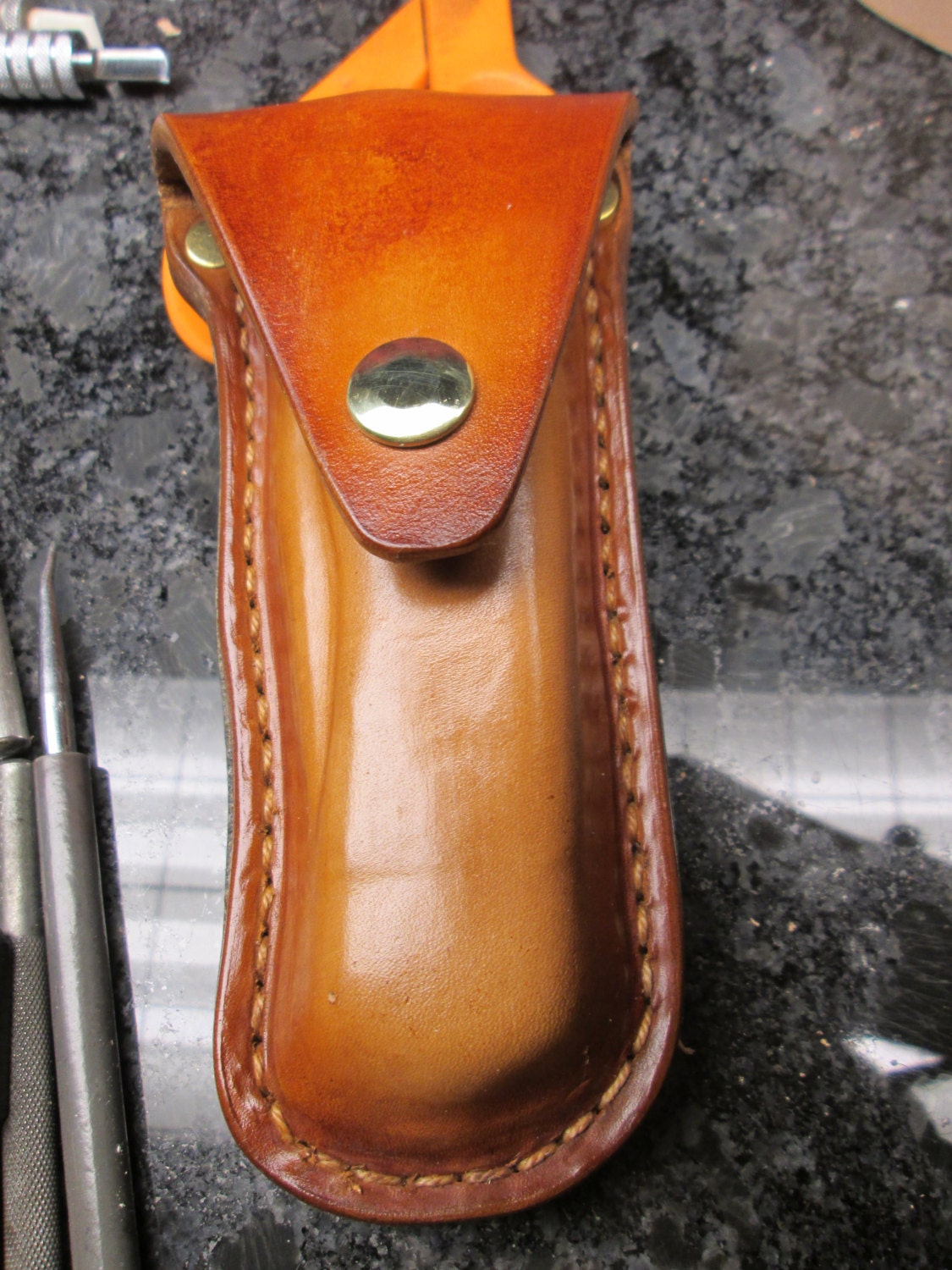 Leather knife case Schrade type custom case belt clip