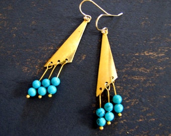 Genuine Turquoise Earrings Boho Earrings Turquoise Boho Jewelry Geometric Jewelry Minimalist Earrings Minimalist Jewelry Long Dangle Earring