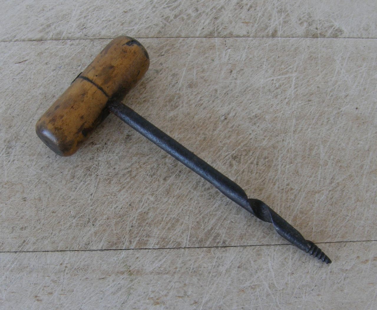 ANTIQUE WOODEN AWL Carpenter's Tool Iron Shaft Wood Handle