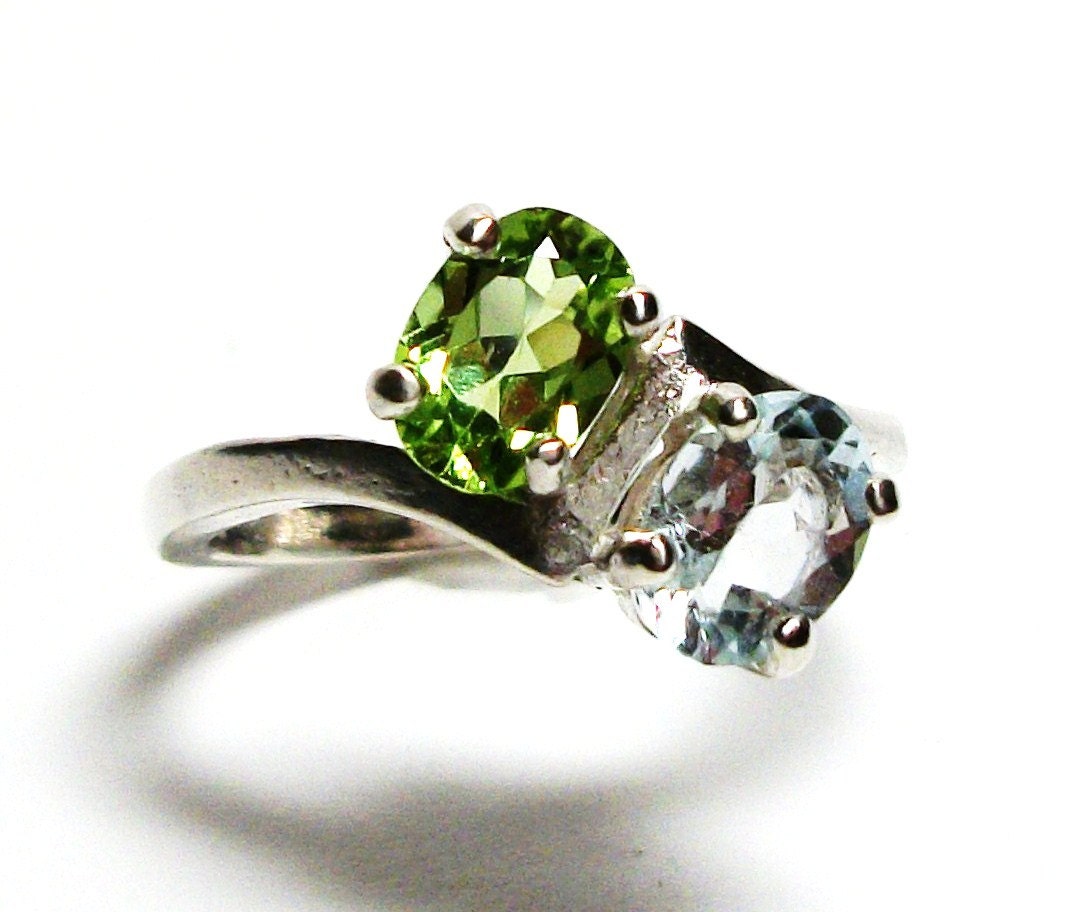 Peridot ring aquamarine multi stone ring birthstone ring
