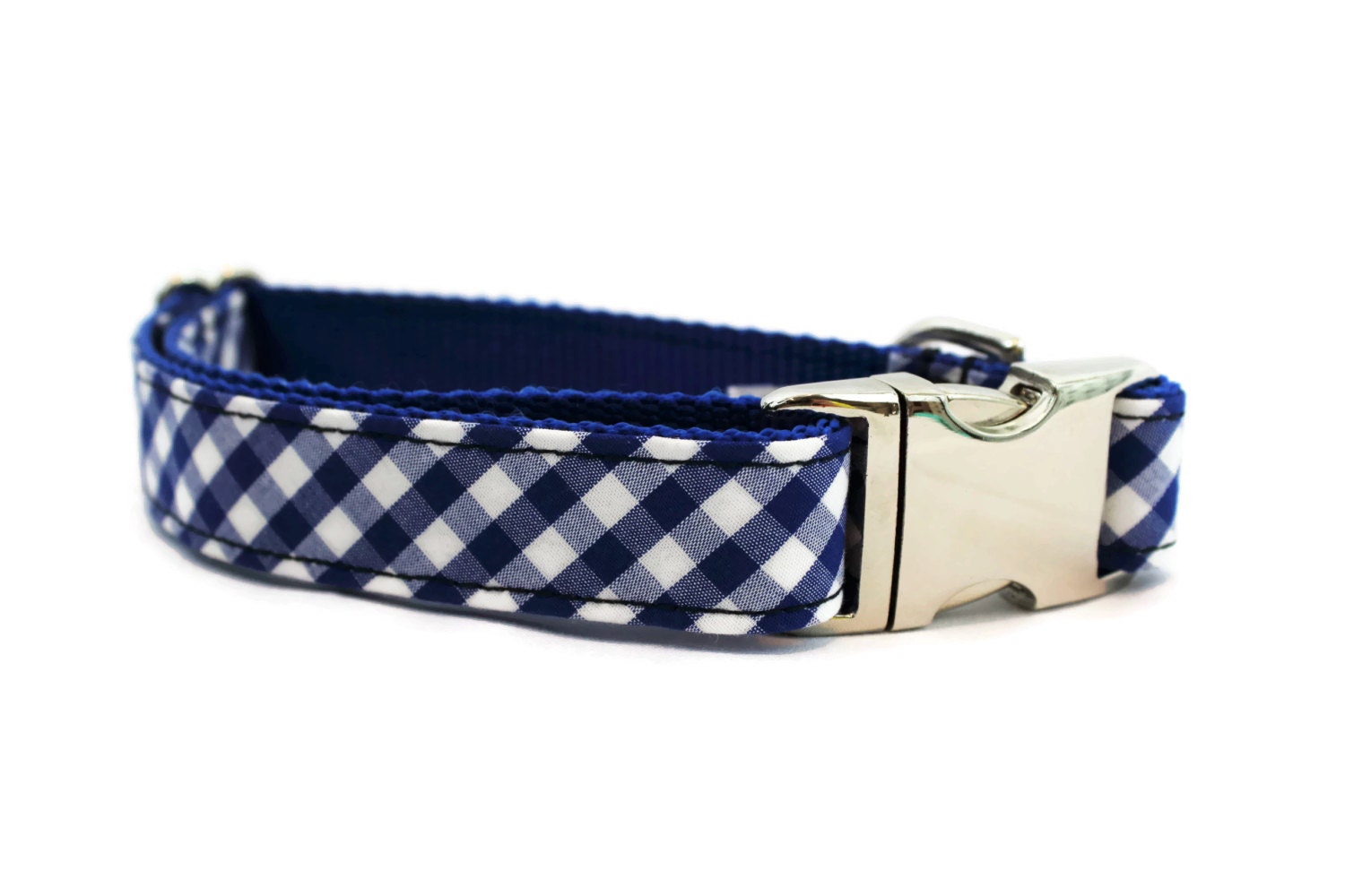 Blue Dog Collar Blue Gingham Dog Collar with Metal Buckle
