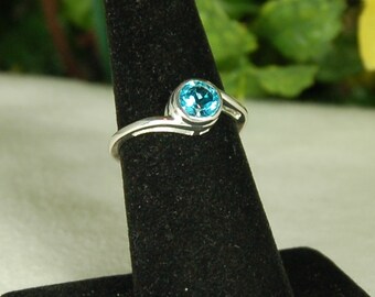Blue Topaz Ring, Size 9, Swiss Blue Topaz, December Birthstone, Sterling Silver, Blue Solitaire, Bright Blue Gemstone, Bypass Setting