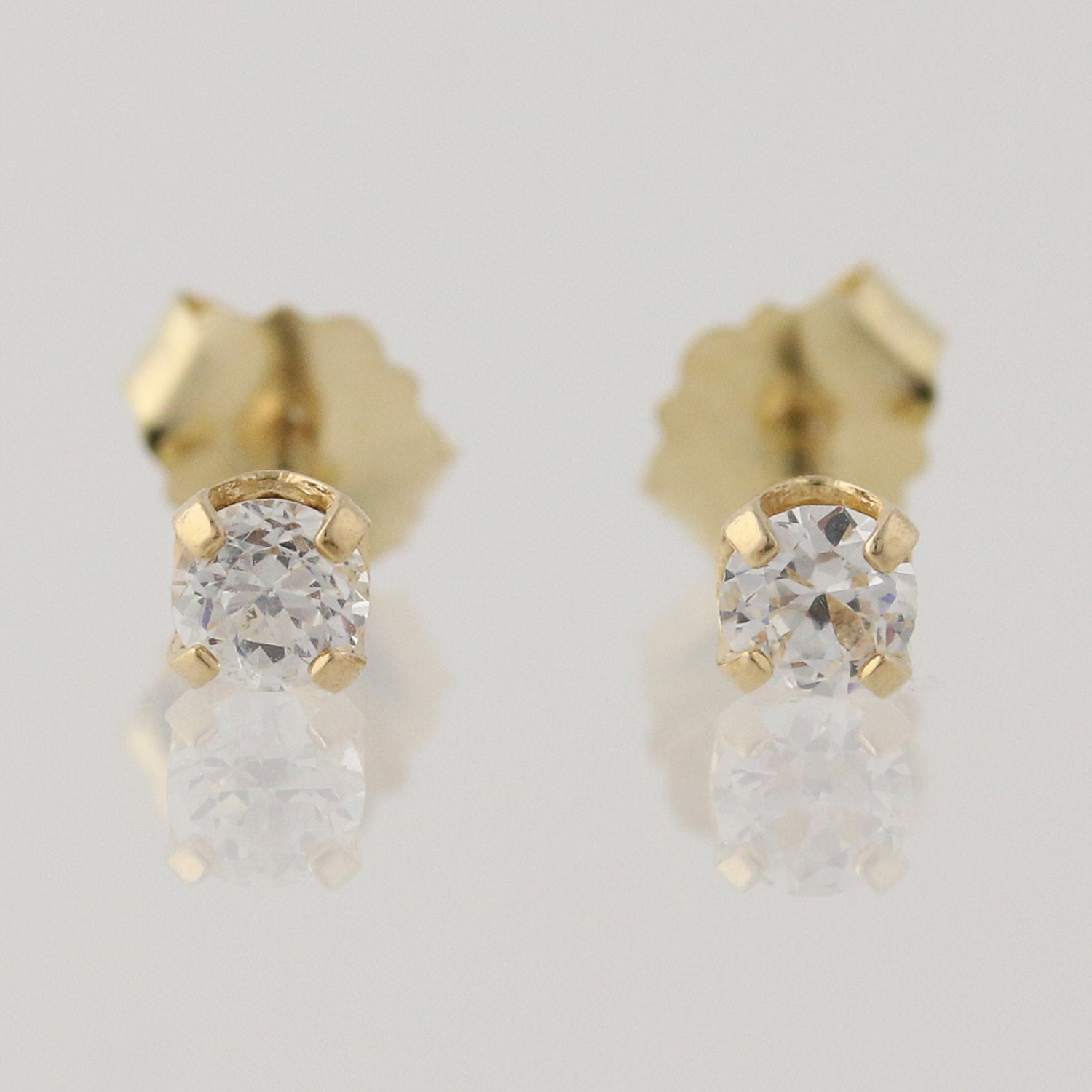 CZ Stud Earrings 14k Yellow Gold Starter Earrings 0.20ctw