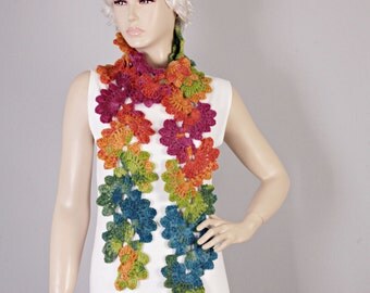Crochet scarf,in rainbow colors,long scarf, woman scarf, gift,