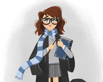Custom Hogwarts portrait! Custom illustration, birthday present, Harry Potter, Gryffindor, Slytherin, Hufflepuff, Ravenclaw uniform, costume