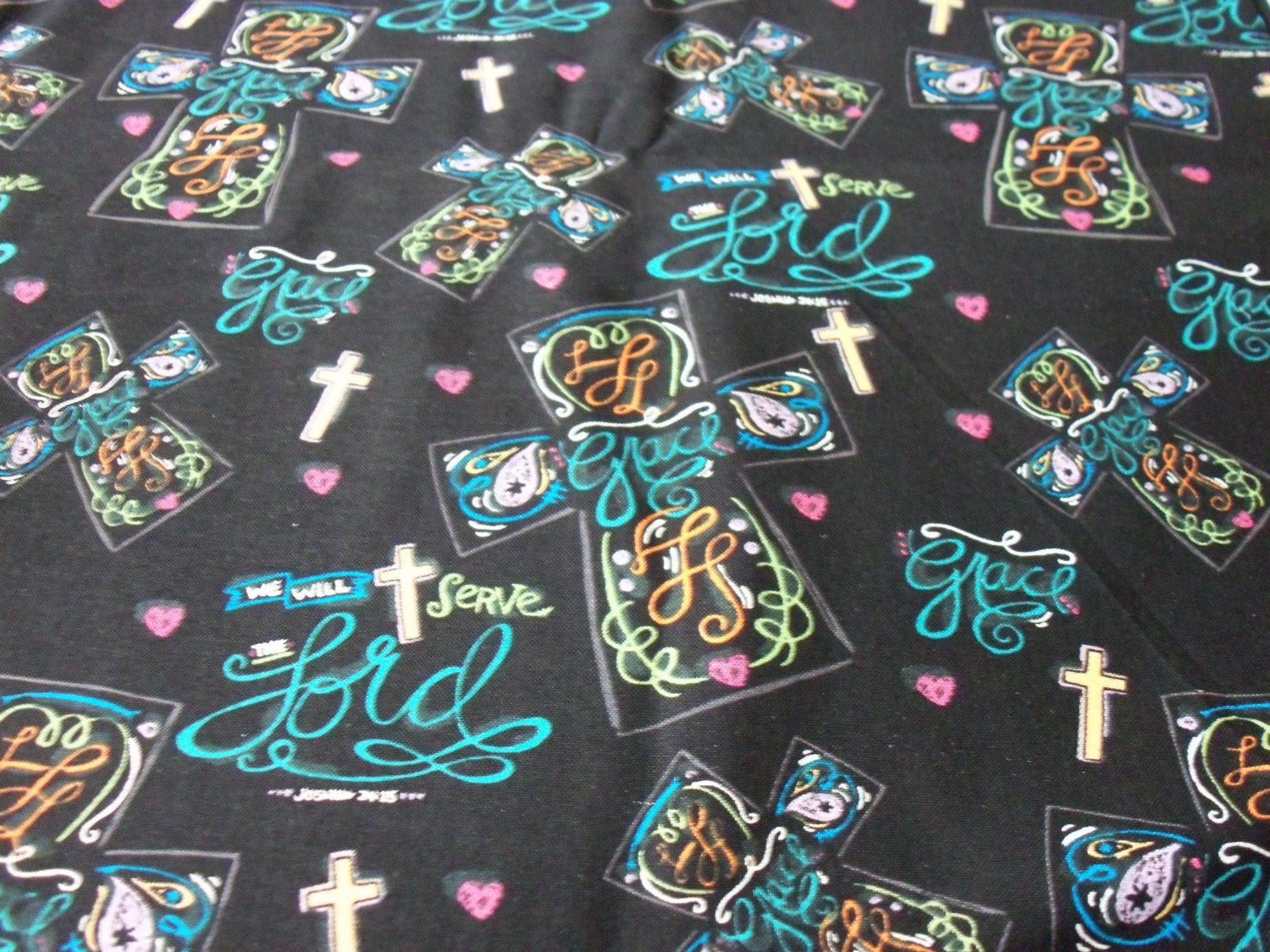 Religious Fabric Crosses on Black Background New By The Fat Quarter