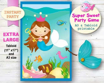 Mermaid Party Game, Pin the Tail on the mermaid, Mermaid Party Decor, girl Party Games, Printable Mermaid Party, Undersea Party, Beach Party