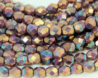 Oxidized Bronze Tanzanite Purple Crystal Czech Glass Bead 6mm Round - 25 Pc